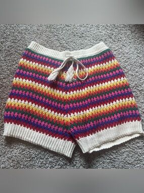 Versona Multicolor Crochet High-Waist Shorts with Tassel Drawstring